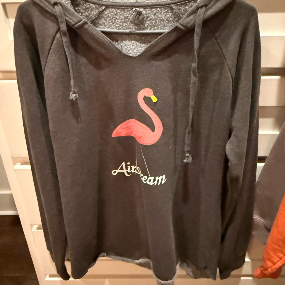 Gray Airstream Flamingo Logo pull over light hoodie
